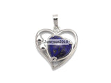 10Pcs/Pack Natural Gemstone Crystal Heart Pendant Charms Silver Plated