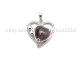 10Pcs/Pack Natural Gemstone Crystal Heart Pendant Charms Silver Plated