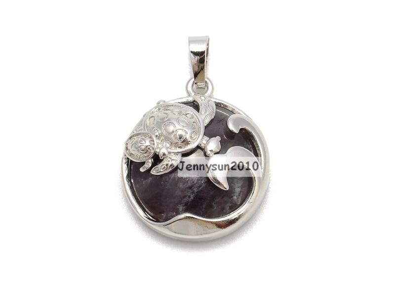 Round Sea Turtle Chakra Pendant Charms Silver Plated 10Pcs/Pack