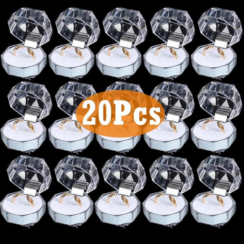 20PCS Acrylic Crystal Ring Earring Storage Display Boxes Clear Wedding Package