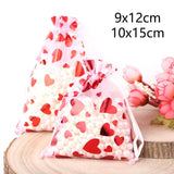 50pcs Organza Gift Bag Hot Red Love Heart Drawstring Pouches Wedding Party Candy