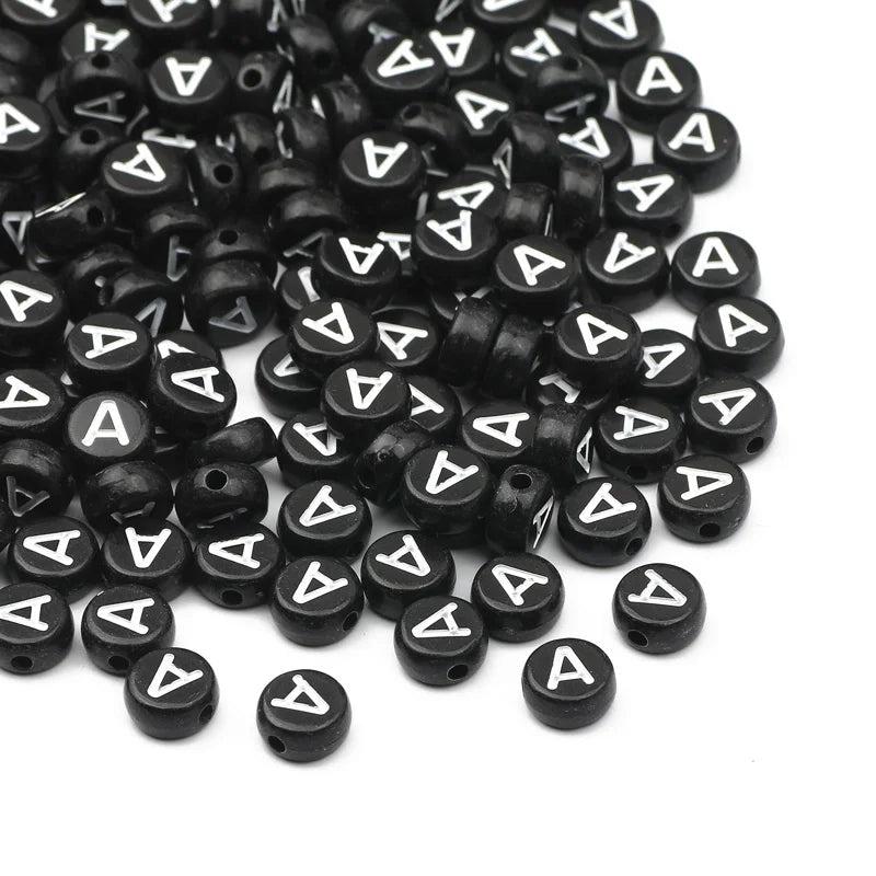 4x7mm Acrylic Beads Flat Round Pick Letters Loose Alphabet Spacer Beads