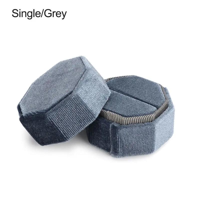 Octagonal Velvet Jewelry Box with Lid - Ring Storage Display Box