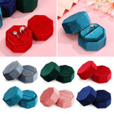 Octagonal Velvet Jewelry Box with Lid - Ring Storage Display Box