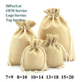 50Pcs Natural Burlap Wedding Candy Cookies Pouch Drawstring Bags