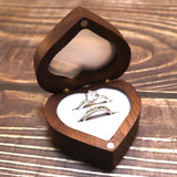 Love Pair Ring Box Walnut Solid Wood Storage Display Jewelry Box