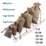 Eco Drawstring Wedding Candy Cookie Pouch 50Pcs/Lot Natural Burlap Gift Bag