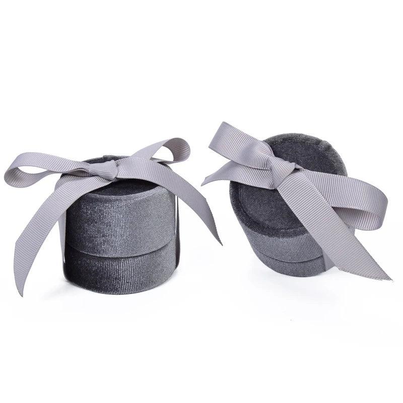 Velvet Ring Display Jewellery Box Round Bow Wedding Earrings Pendants Gift