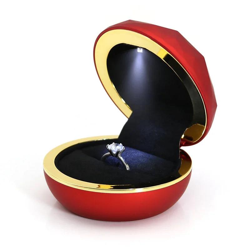 LED Lighted Wedding Ring Pendant Earring Case Jewelry Display Box