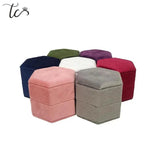 Velvet Double Ring Box Hexagon Wedding Ceremony Ring Box with Detachable Lid