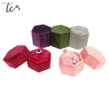 Velvet Double Ring Box Hexagon Wedding Ceremony Ring Box with Detachable Lid