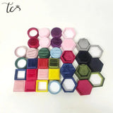Velvet Double Ring Box Hexagon Wedding Ceremony Ring Box with Detachable Lid
