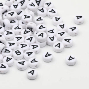 100pcs 4x7mm Acrylic Letter A-Z Beads Round Flat Loose Beads