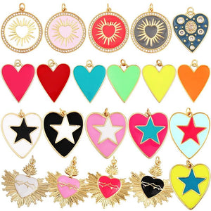 Enamel Heart Charm Neon Pink Pendant Oil Dropped