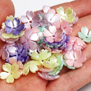 Mixed Color Flower 14x4mm 50pcs Acrylic Beads DIY Jewelry Making Spacer Beads