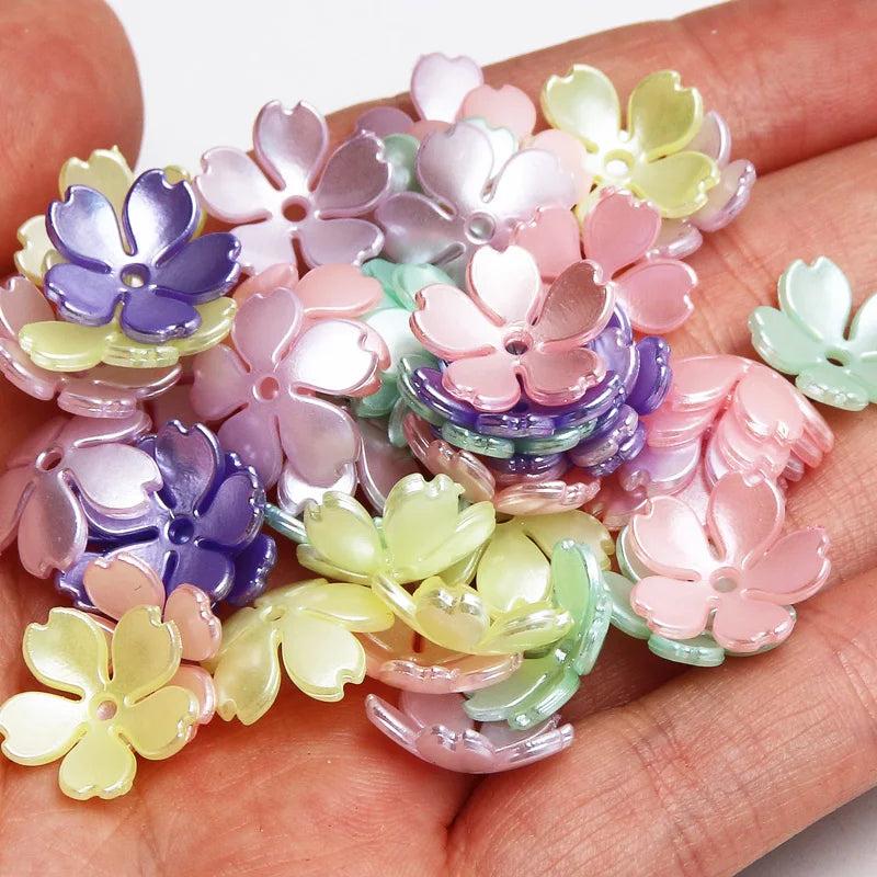 Mixed Color Flower 14x4mm 50pcs Acrylic Beads DIY Jewelry Making Spacer Beads