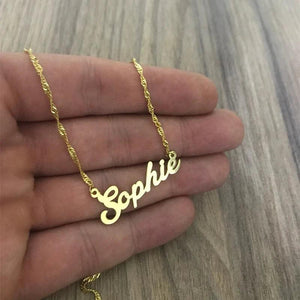 Water Wave Chain Name Necklace Stainless Steel Pendant Choker for Women