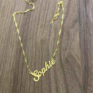 Water Wave Chain Name Necklace Stainless Steel Pendant Choker for Women