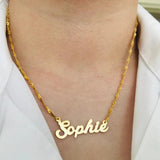 Water Wave Chain Name Necklace Stainless Steel Pendant Choker for Women