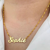 Water Wave Chain Name Necklace Stainless Steel Pendant Choker for Women