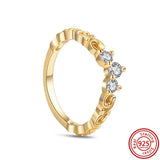925 Silver Butterfly Crown Double Zircon Rings Women Gift