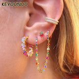 Silver Filled Hoop Earrings Zircon Double Chain Party Jewelry