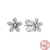 925 Silver Flower Heart Earrings Women Jewelry Ear Studs
