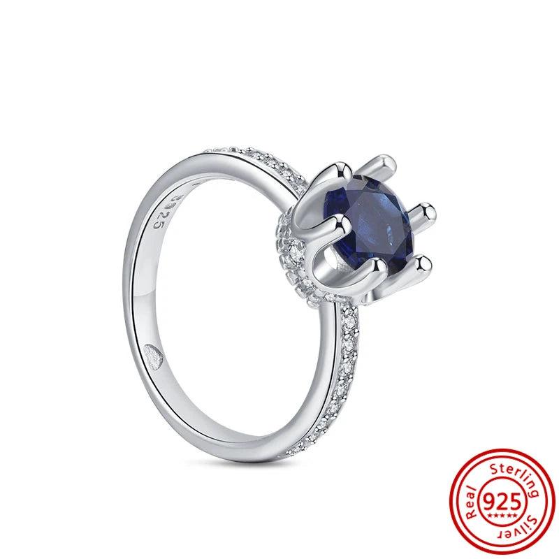 925 Sterling Silver Princess Crown Heart CZ Silver Ring