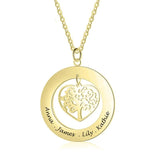 Personalized Heart Tree of Life Necklace for Women Engraved Name Pendant