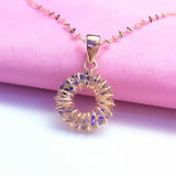 Purple Geometric Necklace for Women 14K Plated Circle Pendant