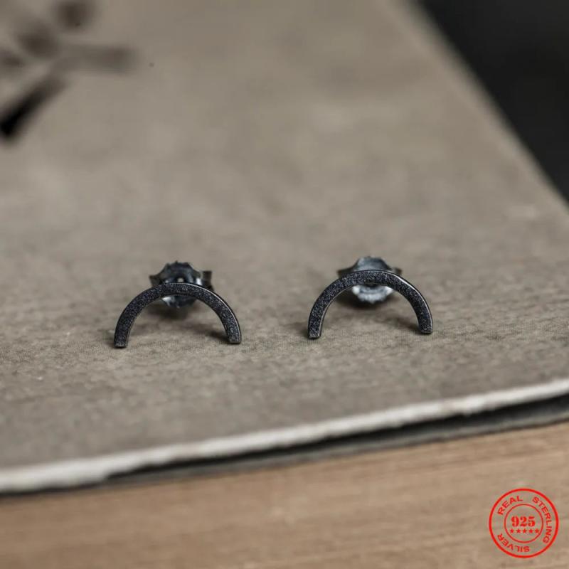 925 Silver U-shape Stud Earrings Minimalist Goth Style