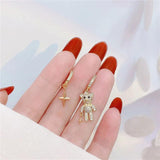 14K Zircon Bear Star Stud Earrings for Women