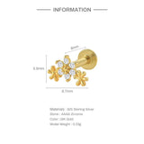 925 Silver Zircon Flower Crown Piercings Heart Feather Chain Labret Studs