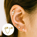 925 Silver Zircon Flower Crown Piercings Heart Feather Chain Labret Studs