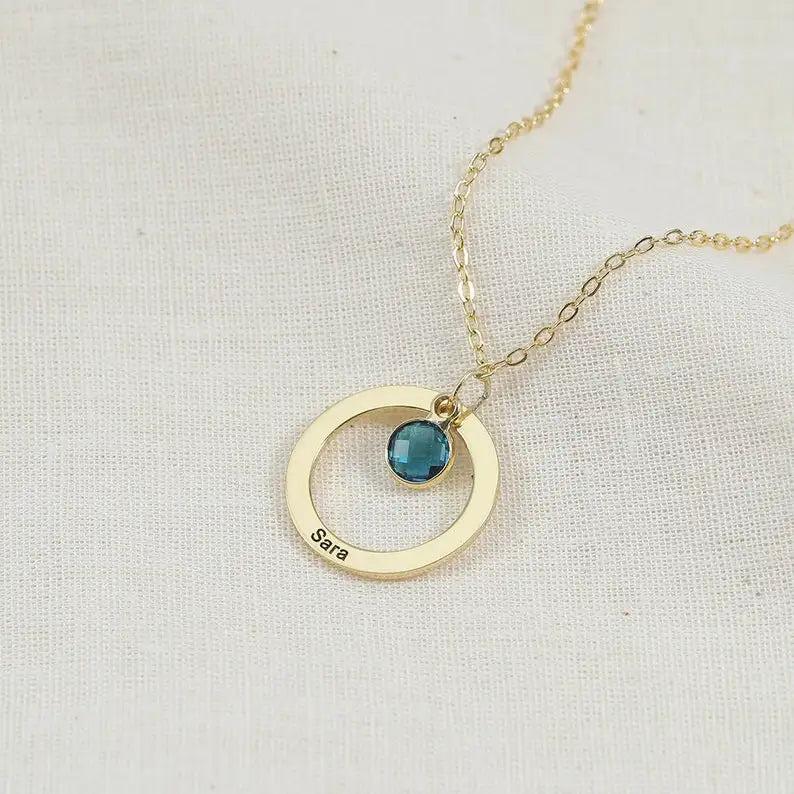 Personalized Stainless Steel Women Necklace Round Birthstone Pendant