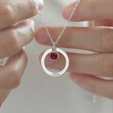 Personalized Stainless Steel Women Necklace Round Birthstone Pendant