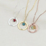 Personalized Stainless Steel Women Necklace Round Birthstone Pendant