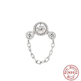 Opal Piercing Chain Stud Earring 925 Sterling Silver Tassel Diamond Inlaid