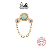 Opal Piercing Chain Stud Earring 925 Sterling Silver Tassel Diamond Inlaid