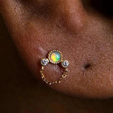 Opal Piercing Chain Stud Earring 925 Sterling Silver Tassel Diamond Inlaid