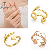 Personalized Name Date Rings Stainless Steel Heart Crown Ring for Couple Women