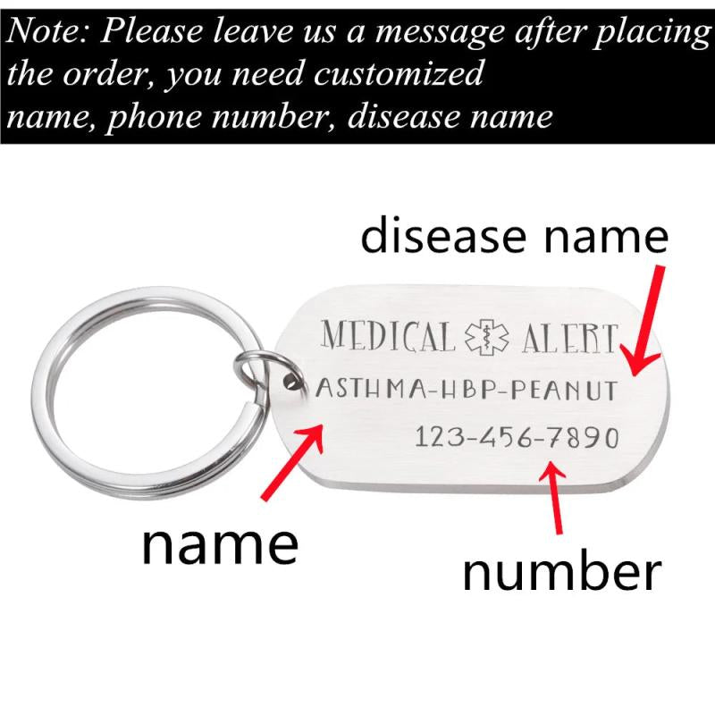 Medical Alert Keychain for Diabetes Asthma Mental Patients