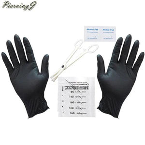 Body Piercing Kit 10 PRO 14G/16G Needle Forcep Jewelry Scissors Glove