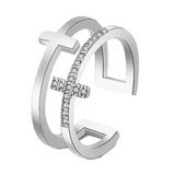 925 Silver Sweet Zircon Cross Circle Ring for Women