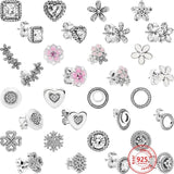 925 Silver Zircon Flower Heart Circle Earrings