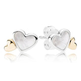 925 Silver Earring Two-tone Luminous Hearts With Mother-Of-Pearl