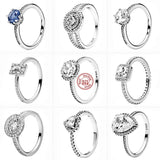 925 Sterling Silver Water Drop Gemstone Crown Round Rings for DIY Charms