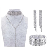 Crystal Wedding Jewelry Set Choker Bracelet Earrings