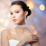 Crystal Wedding Jewelry Set Choker Bracelet Earrings