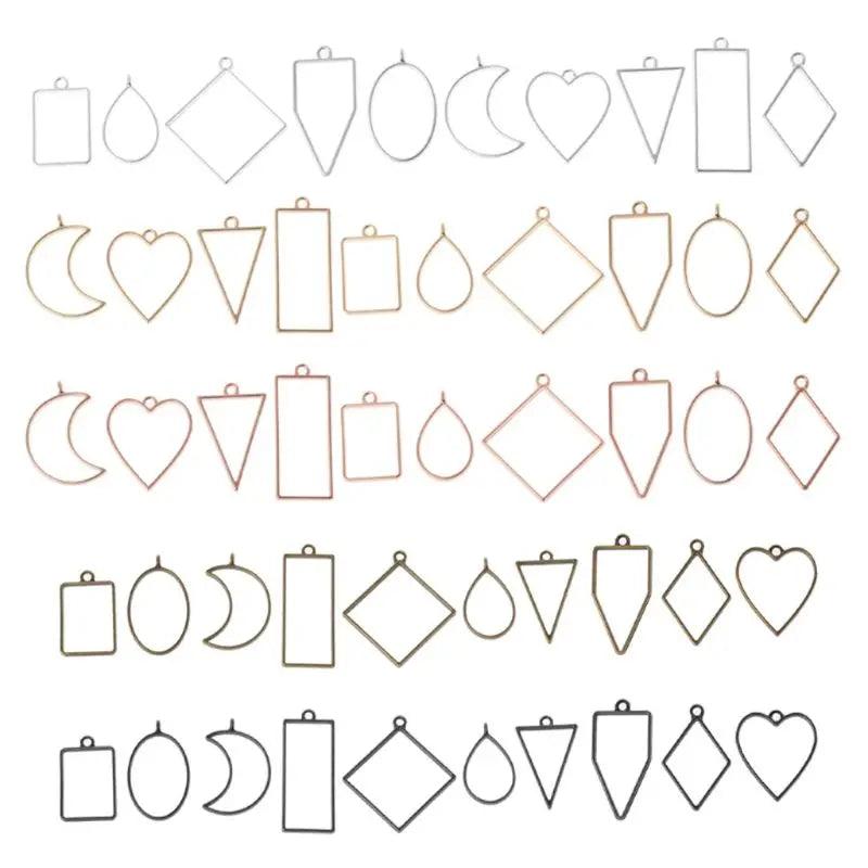 50Pcs Geometric Hollow Frame Trays Bezel Pendant Molds for Resin Jewelry DIY